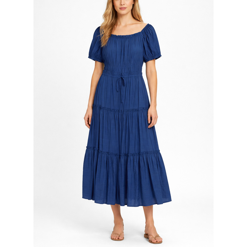 Scarlet Darkness Tiered Maxi Dress Womens 2XL Blue Renaissance Cottage Ruffle